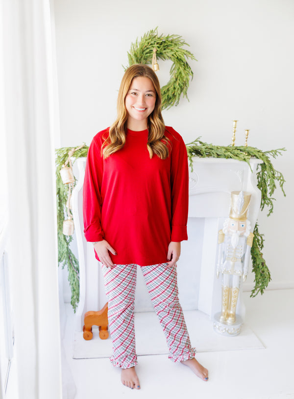 Merry & Bright Christmas Plaid Ruffle Pants - Women's