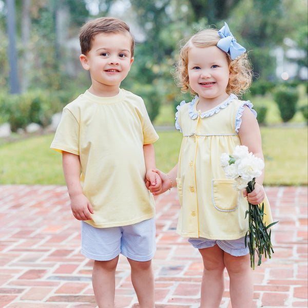 Harper Bloomer Set- Yellow with Blue Stripe