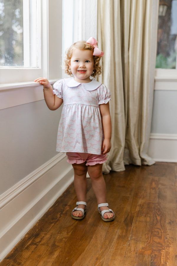 Pink Trellis Bow Charlotte Bloomer Set