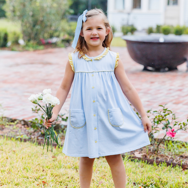 Harper Dress- Blue Stripe with Yellow