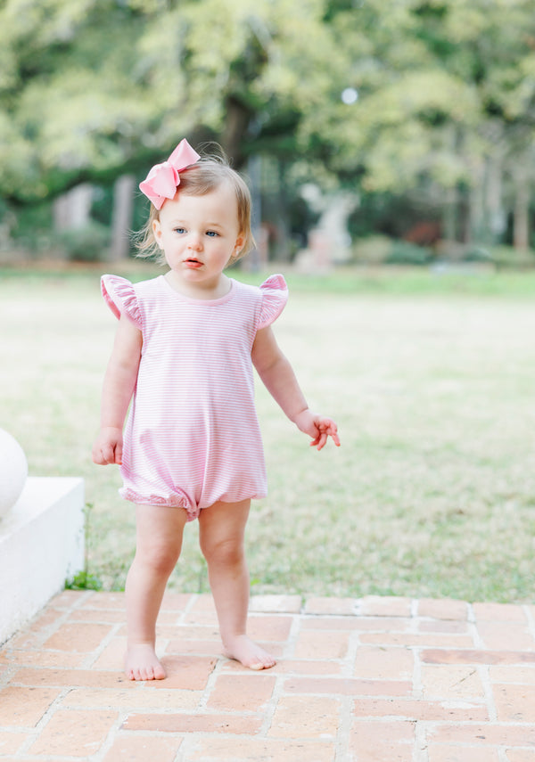 Flutter Sleeve Bubble- Light Pink Stripe