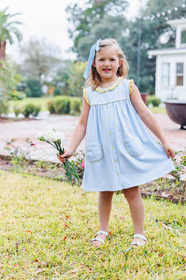 Harper Dress- Blue Stripe with Yellow