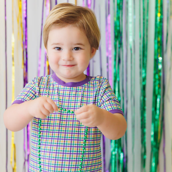 Mardi Gras Plaid Romper