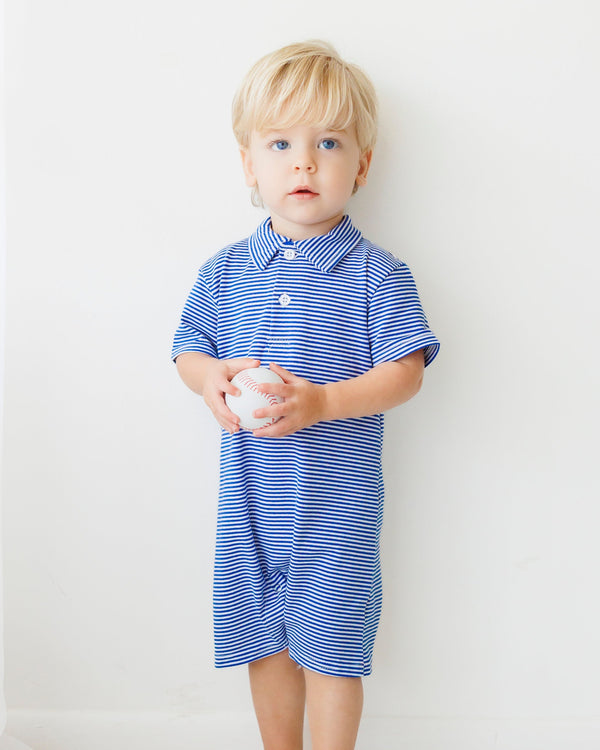 Michael Polo Romper- Royal Blue Stripe