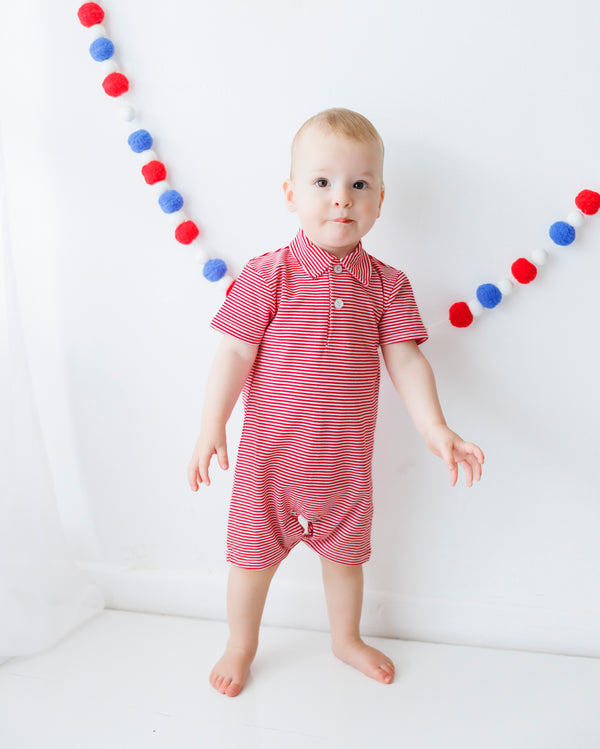 Michael Polo Romper- Red Stripe