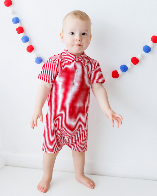 Michael Polo Romper- Red Stripe