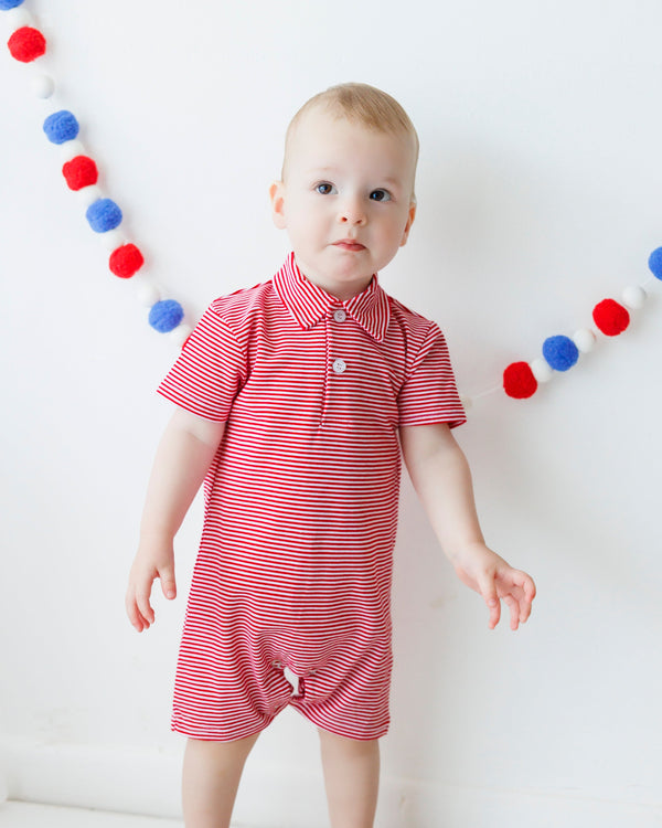 Michael Polo Romper- Red Stripe