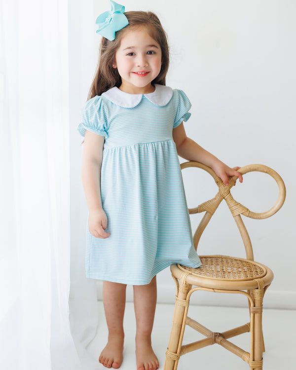 Charlotte Dress- Aqua Stripe