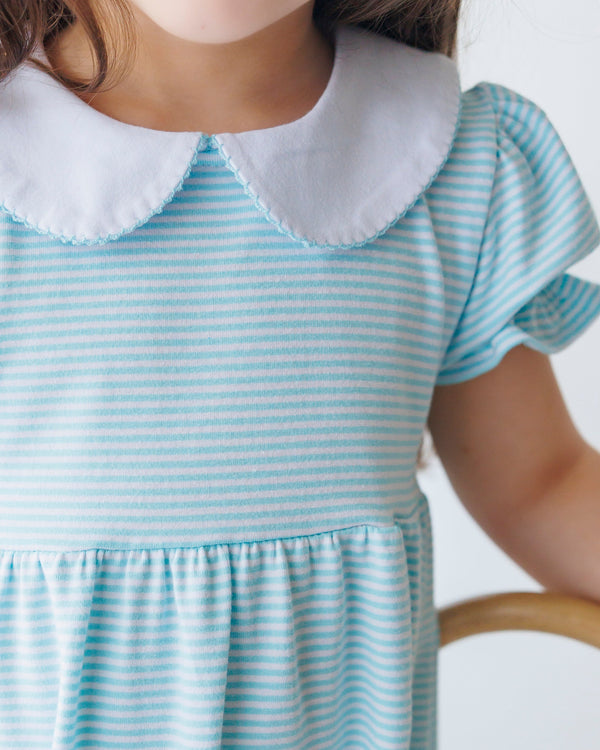 Charlotte Dress- Aqua Stripe