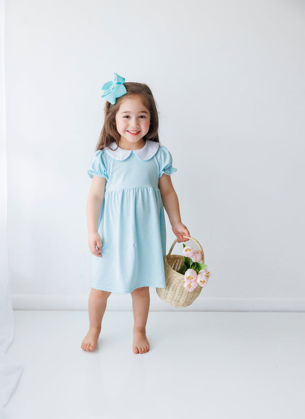 Charlotte Dress- Aqua Stripe