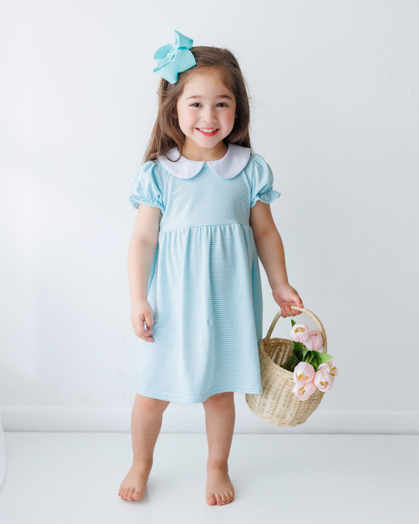 Charlotte Dress- Aqua Stripe