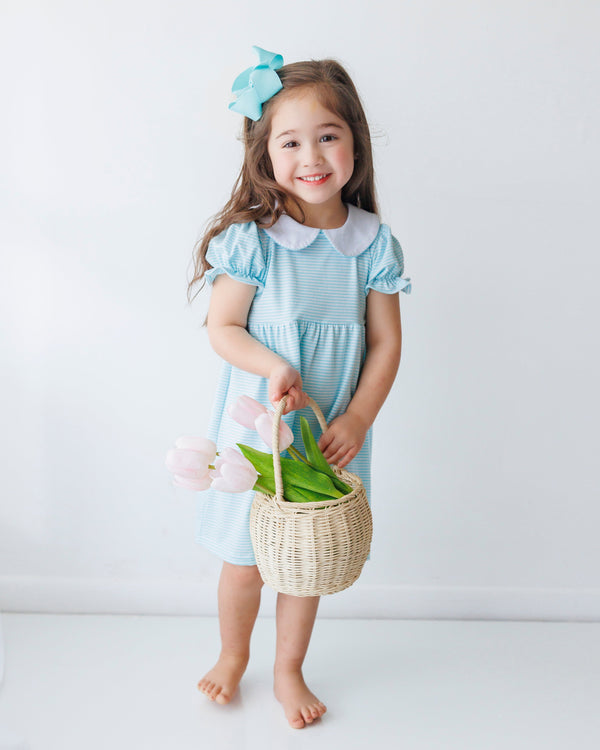 Charlotte Dress- Aqua Stripe