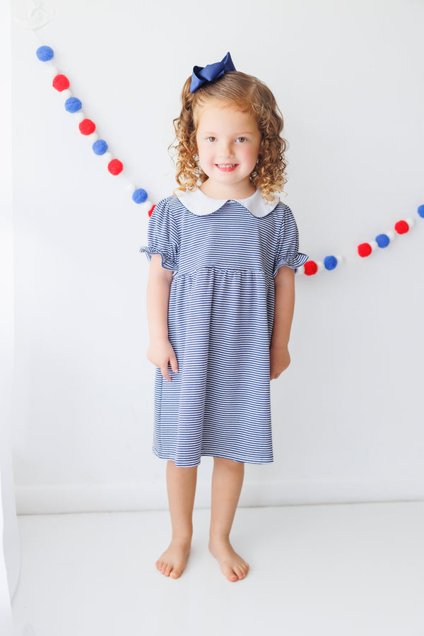 Charlotte Dress- Navy Stripe