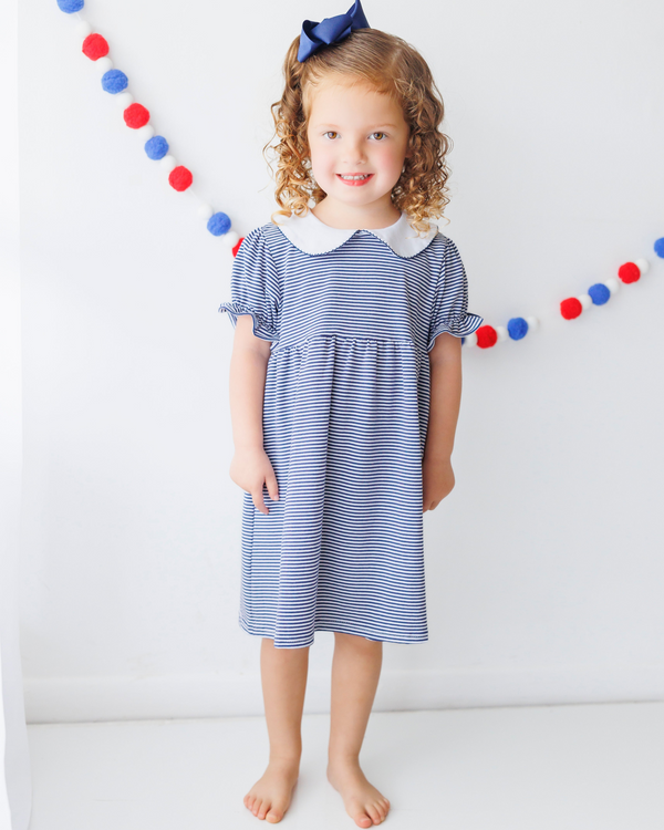 Charlotte Dress- Navy Stripe