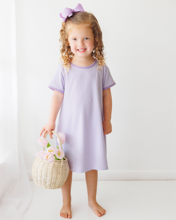 Sarah Dress Lavender Stripe