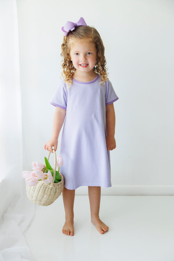 Sarah Dress Lavender Stripe