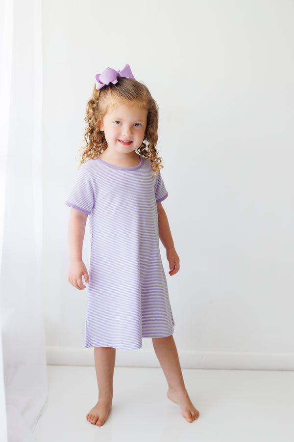 Sarah Dress Lavender Stripe