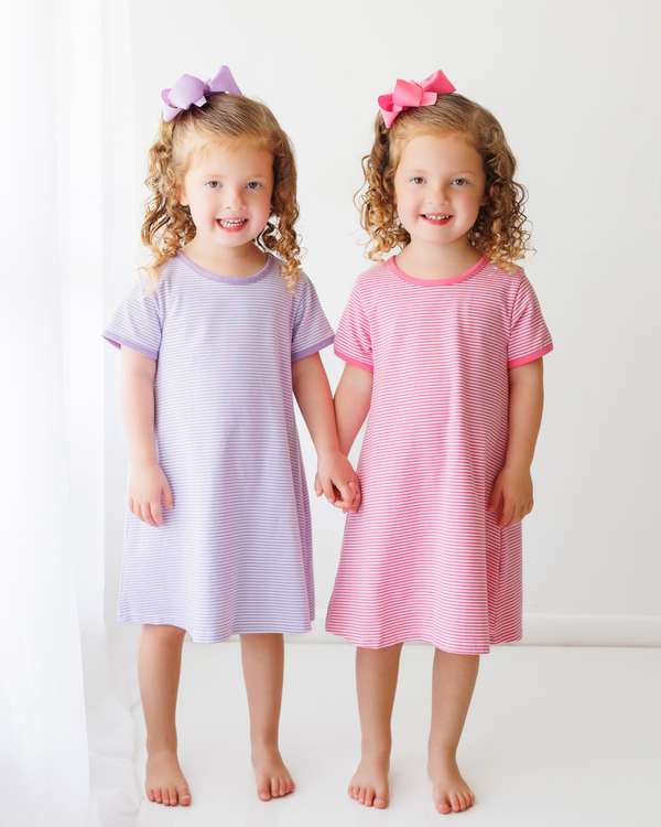 Sarah Dress Lavender Stripe