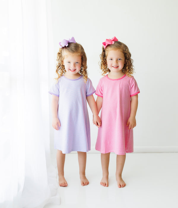 Sarah Dress Lavender Stripe