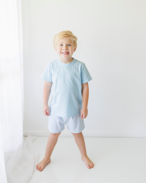 Drew Short Set- Light Blue with Light Blue Stripe