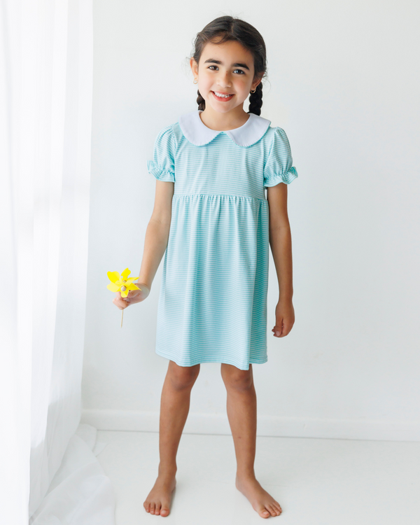 Charlotte Dress- Mint Stripe