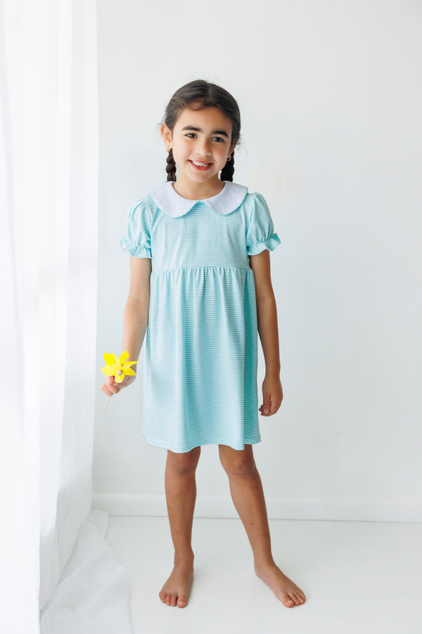 Charlotte Dress- Mint Stripe