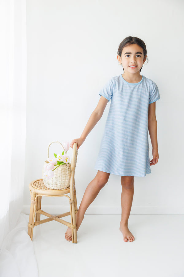 Sarah Dress- Light Blue Stripe