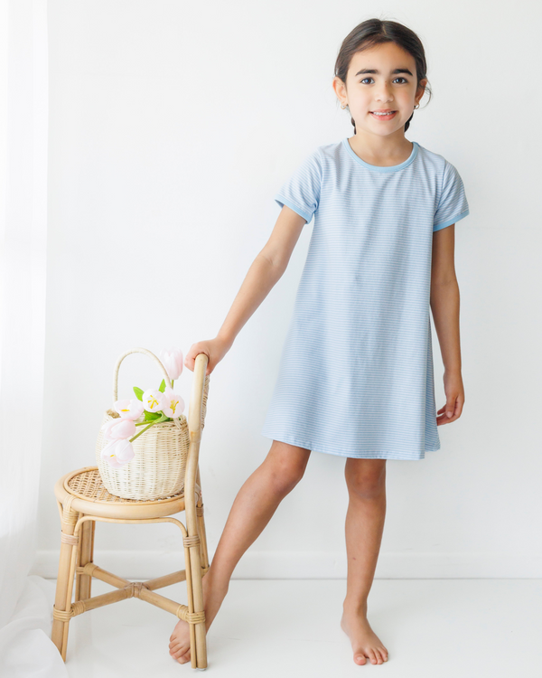 Sarah Dress- Light Blue Stripe