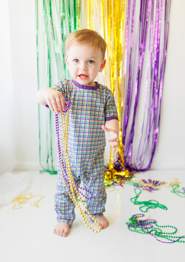 Mardi Gras Plaid Romper