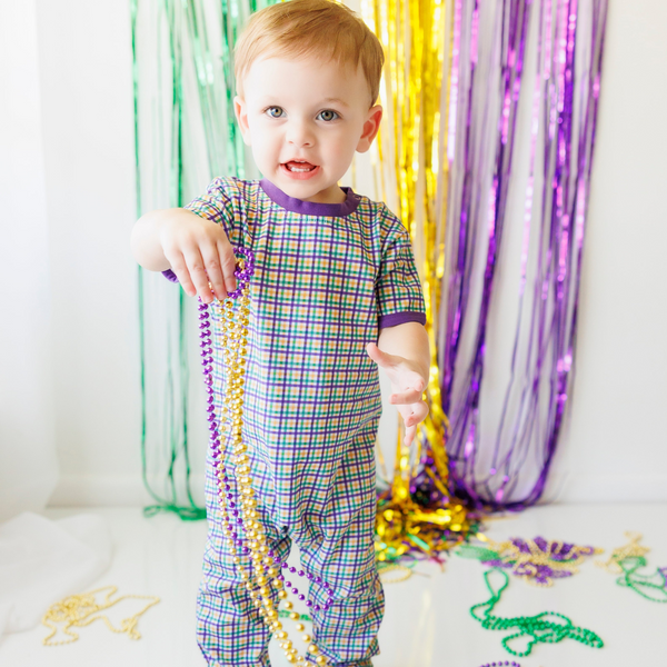 Mardi Gras Plaid Romper