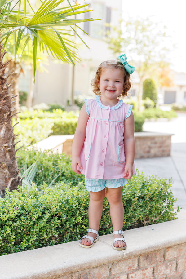 Harper Bloomer Set- Pink with Mint Stripe