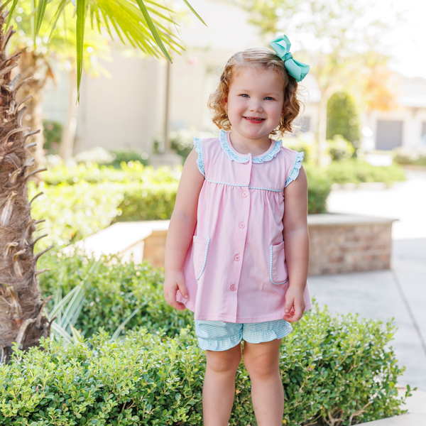 Harper Bloomer Set- Pink with Mint Stripe