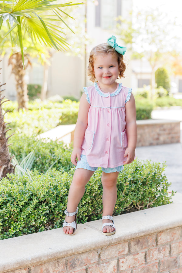 Harper Bloomer Set- Pink with Mint Stripe