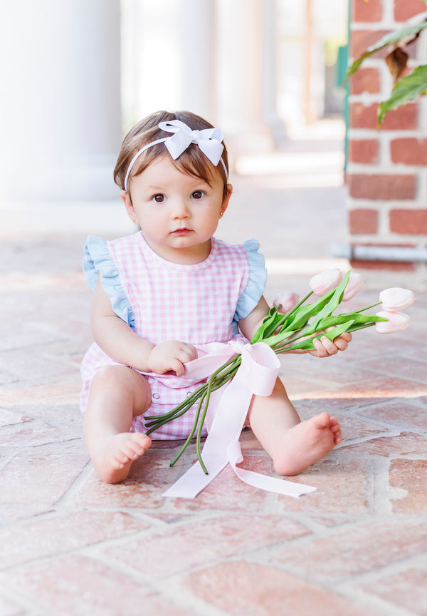 Evie Bubble- Pink Gingham and Light Blue