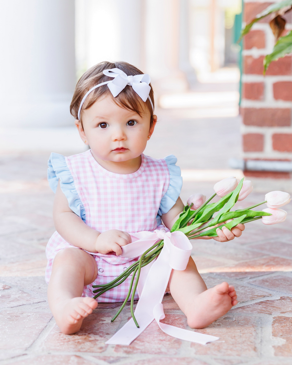 Evie Bubble- Pink Gingham and Light Blue