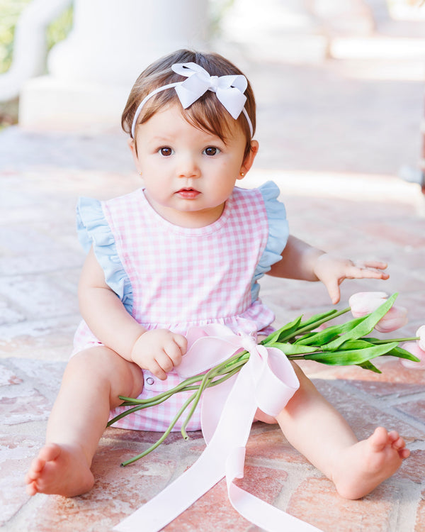 Evie Bubble- Pink Gingham and Light Blue