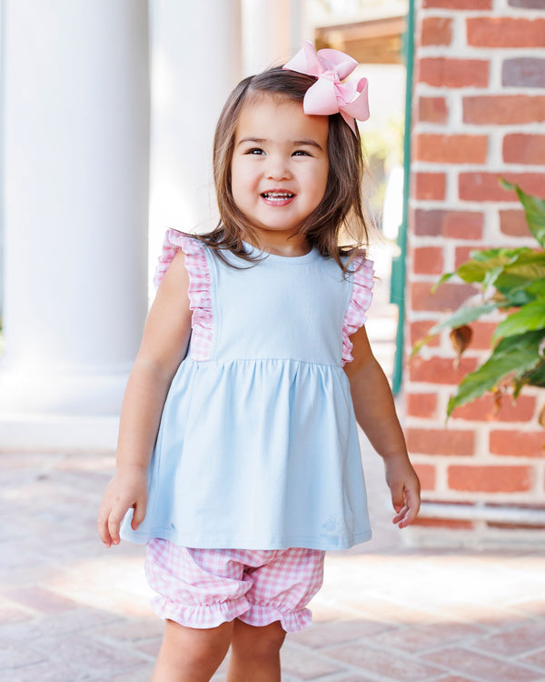 Evie Bloomer Set - Light Blue and Pink Gingham