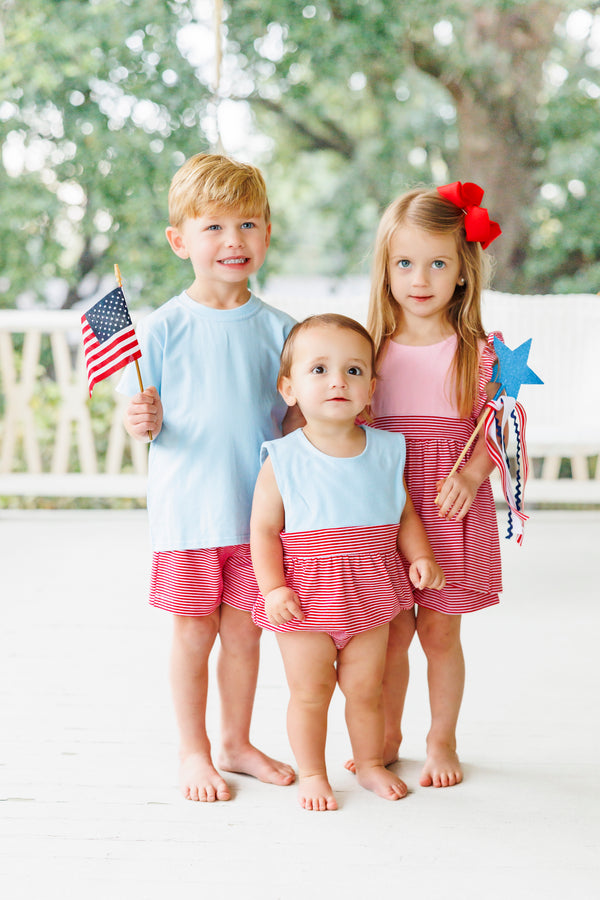 Sophia Short Set- Pink with Red Stripe