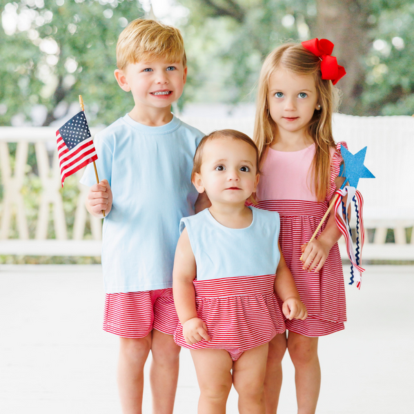 Sophia Short Set- Pink with Red Stripe