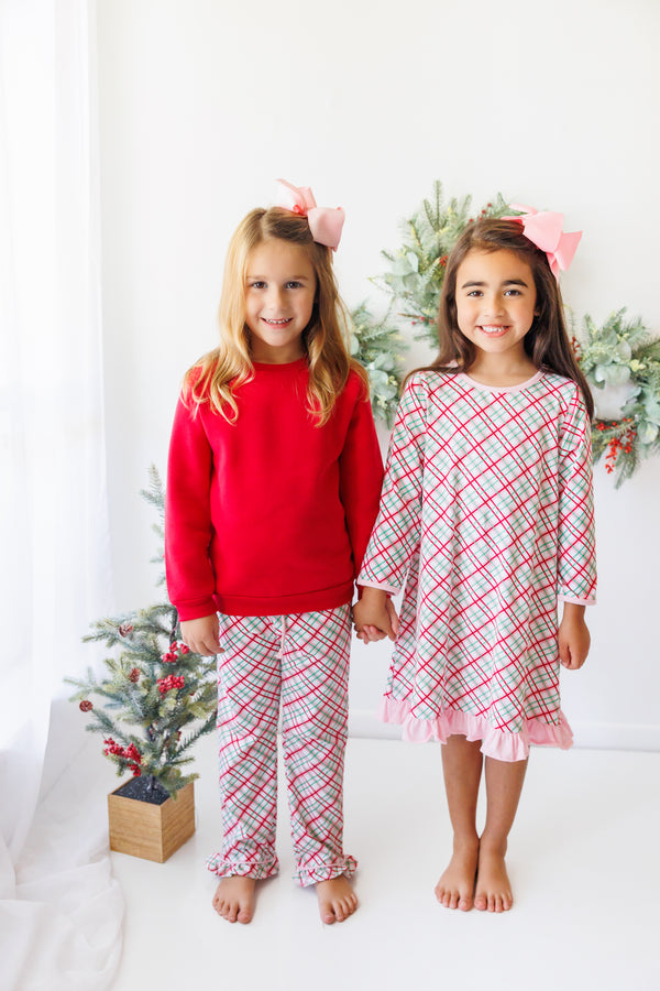 Merry & Bright Christmas Plaid Ruffle Pants