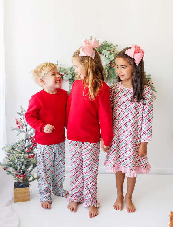 Merry & Bright Christmas Plaid Ruffle Pants