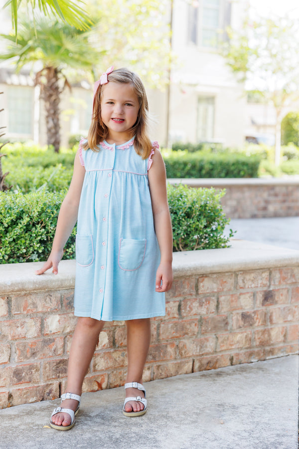 Harper Dress- Mint Stripe with Pink