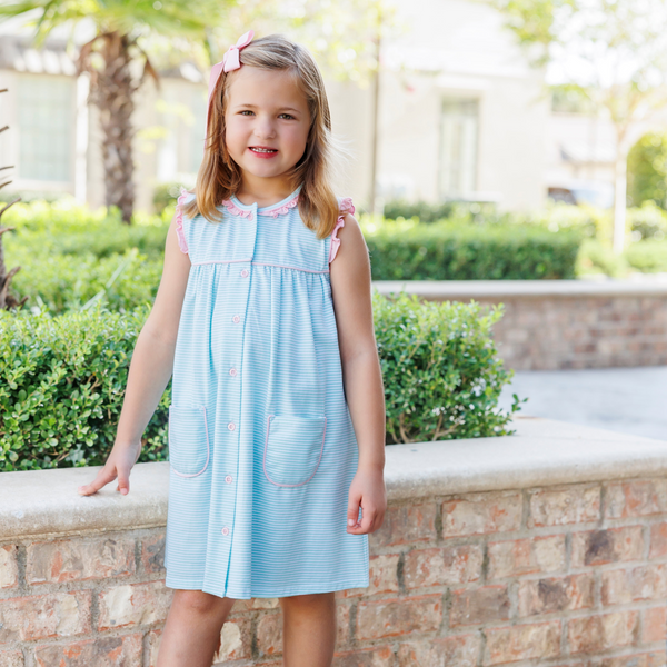 Harper Dress- Mint Stripe with Pink