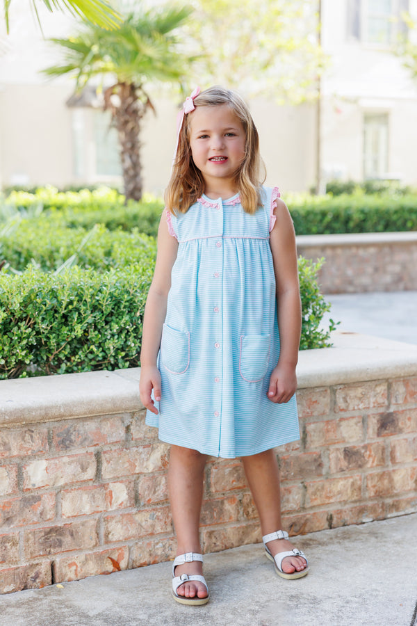 Harper Dress- Mint Stripe with Pink