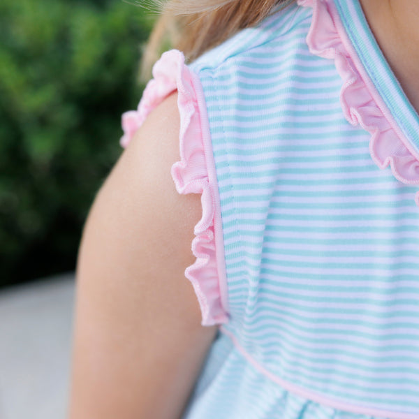 Harper Dress- Mint Stripe with Pink