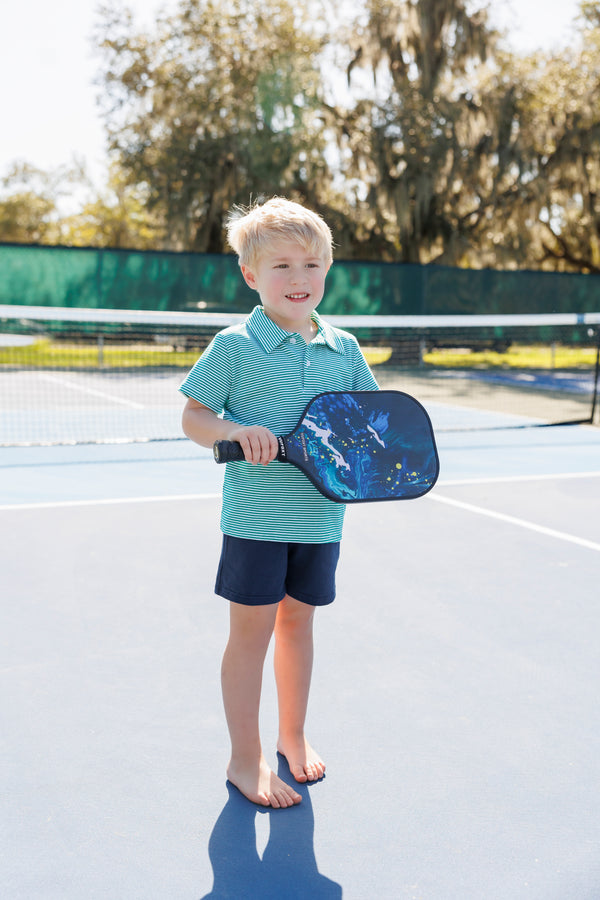 Michael Polo Green Stripe with Navy Shorts Set