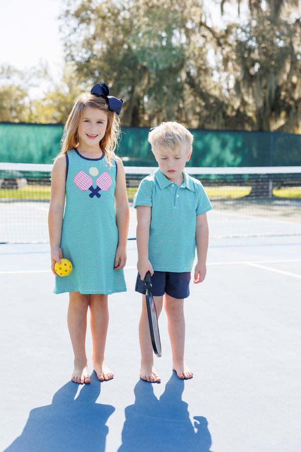 Michael Polo Green Stripe with Navy Shorts Set