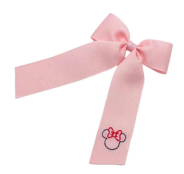 Mouse Hand-Embroidered Bow: Pink W/ Red Mouse