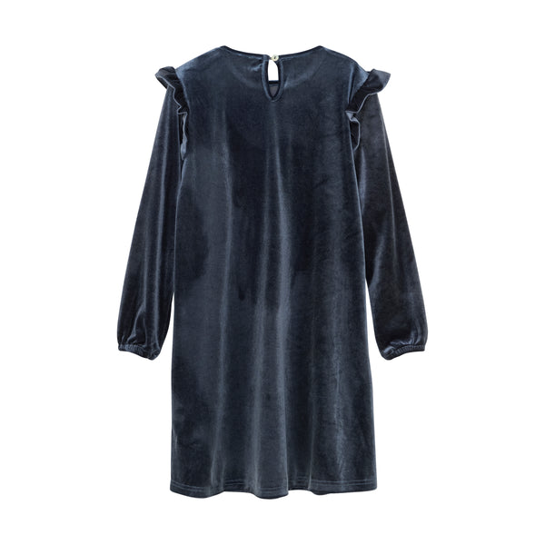 Velour Ruffle Dress- Bering Sea