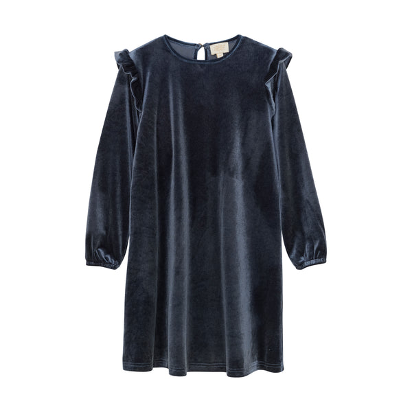 Velour Ruffle Dress- Bering Sea